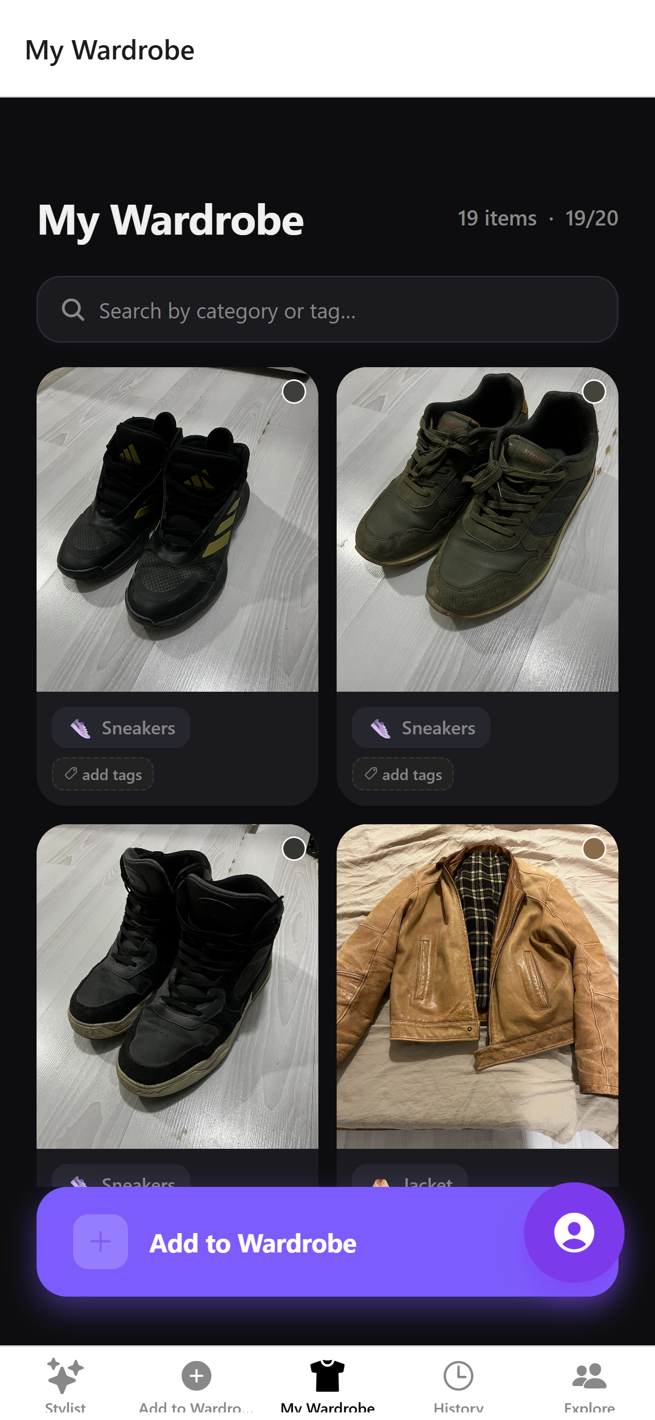 STIL App: My Wardrobe digital closet view