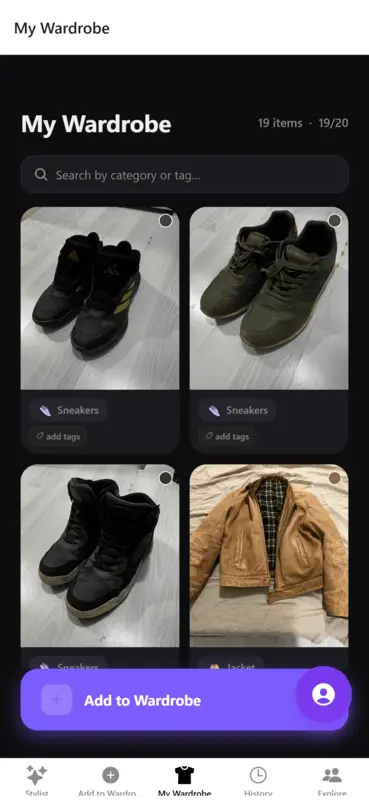 STIL App: My Wardrobe digital closet view