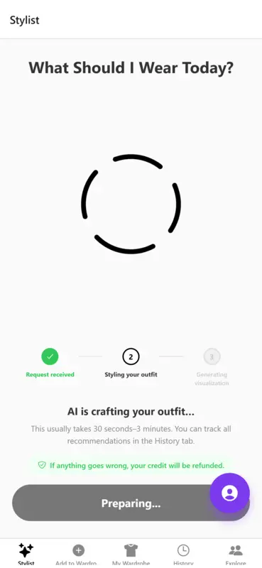 STIL App: AI is crafting your outfit loading screen